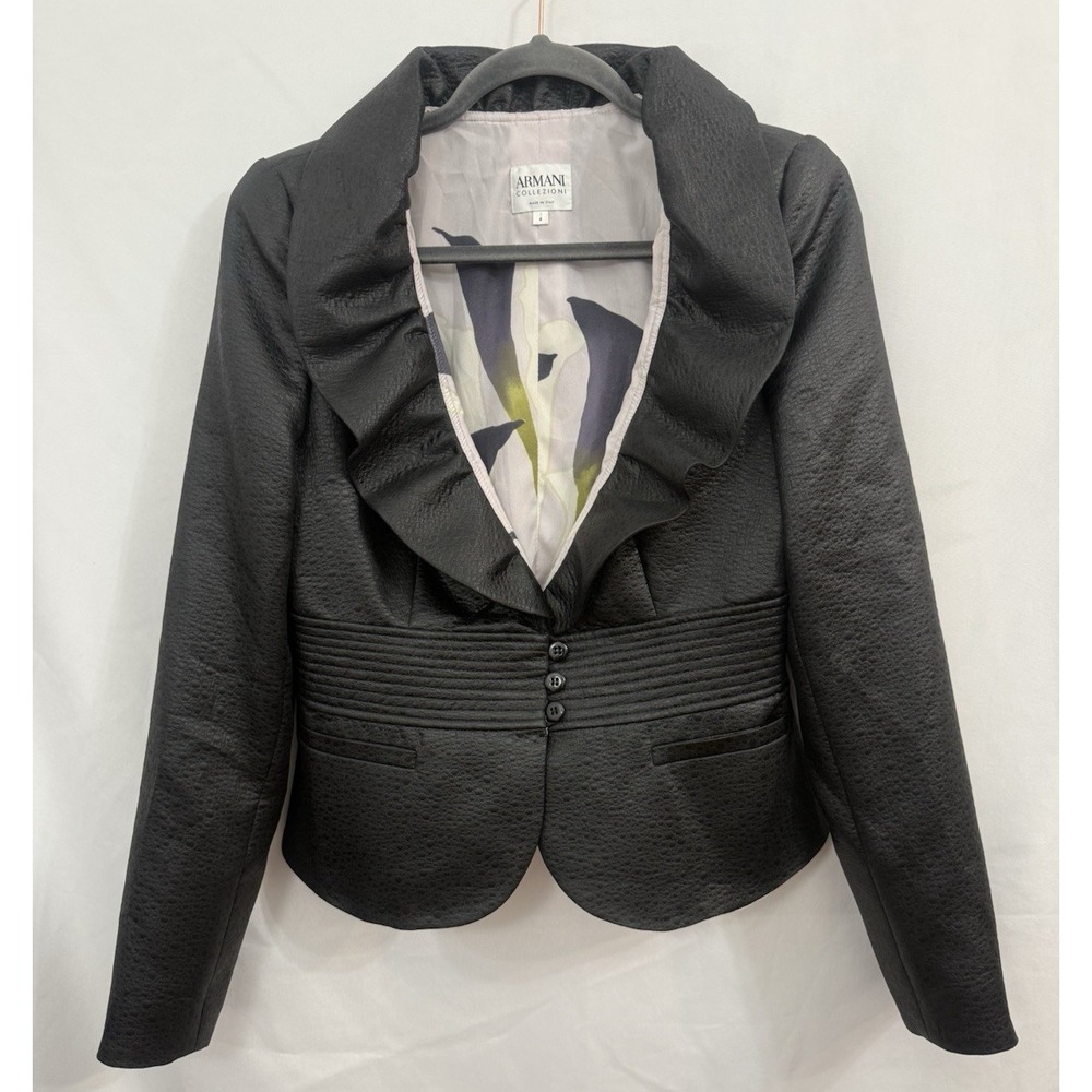 Armani Collezioni Black Ruffle Neck Blazer‎ Womens Size 4